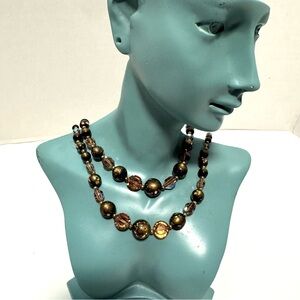 Elegant Vintage Gold and Brown AB Beaded Necklace